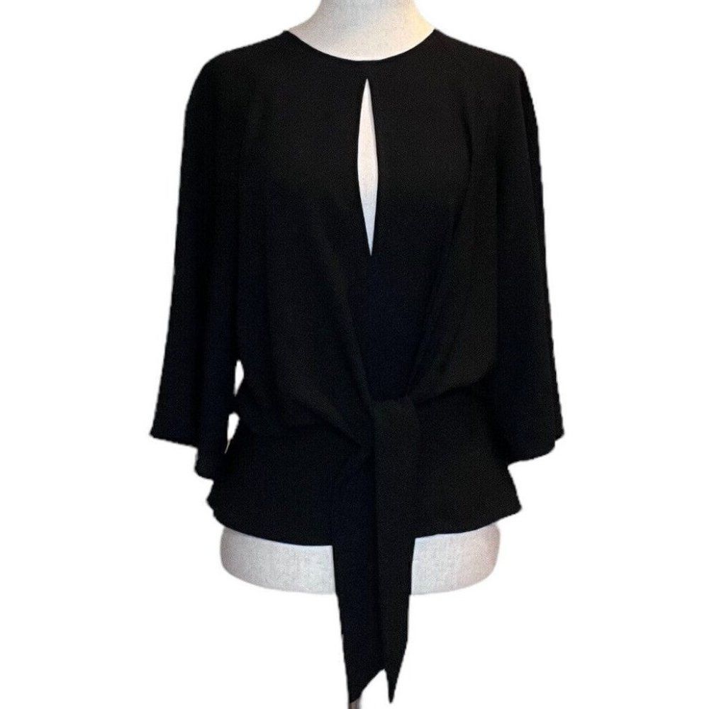 Topshop Raglan Sleeve Open Front Tie Cropped Top Size 2 Black Back Zipper